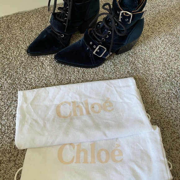 ❌SOLD Chloe Rylee Blue Velvet Buckle Strap Boots 8.5 - Picture 8 of 12